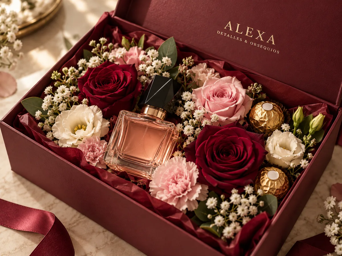Imagen de inspiración: caja con flores y chocolates